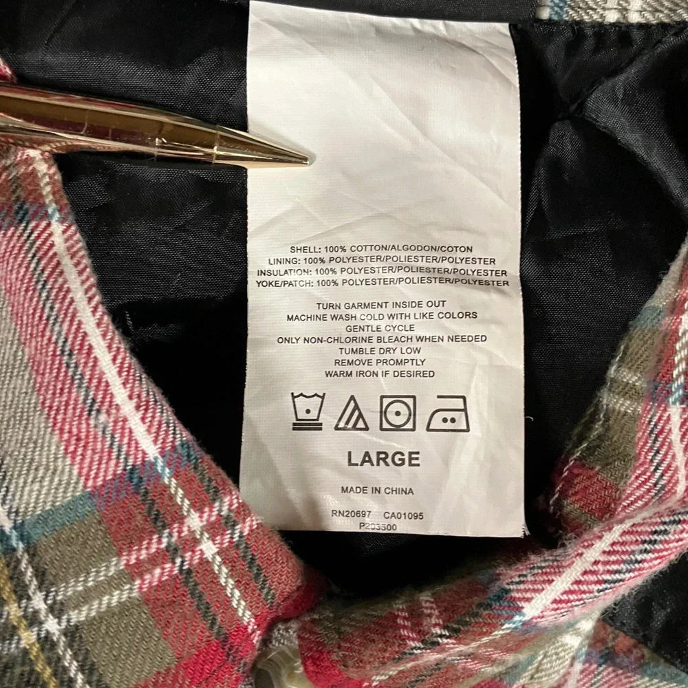 Dickies Flannel Shirt Shacket Jacket Men L Red Plaid Quilted Nylon Yoke Workwear